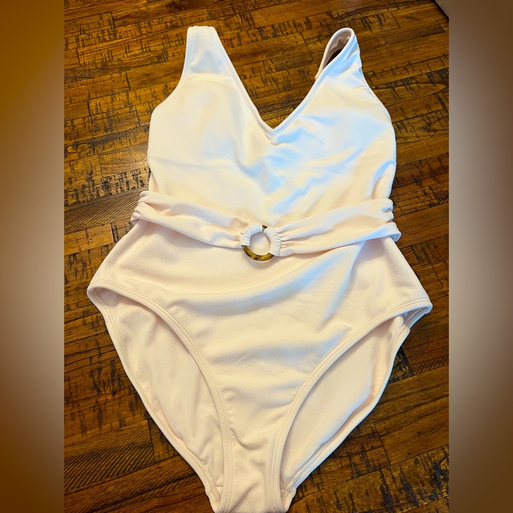 Shade & Shore V-neck One Piece Swimsuit Belted Off-White Size Large
